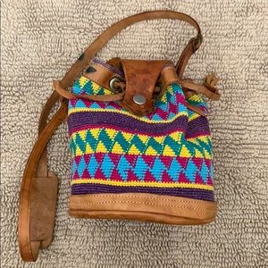 Handwoven and leather crossbody bag